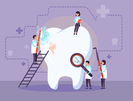 Doctors treat a sick tooth. Vector illustration.のイラスト素材