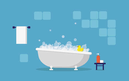 Bath in the interior. Filled with foam and duck.のイラスト素材