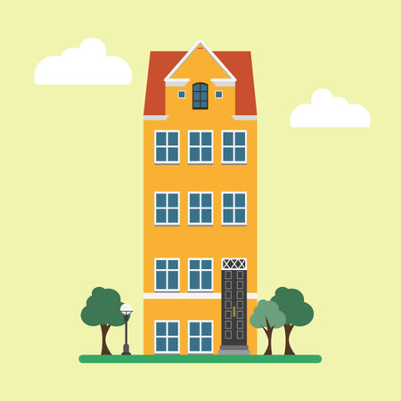 Historic building with lanterns and trees. vector illustration.のイラスト素材