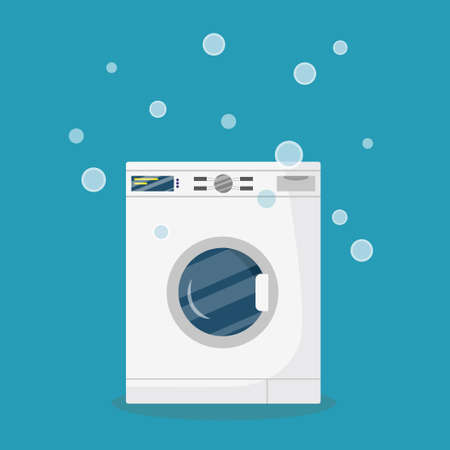 Washing machine with bubbles in flat style.のイラスト素材