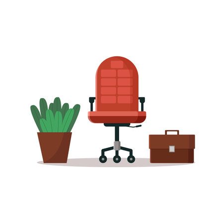 Office chair, suitcase, plant. Set of office items.のイラスト素材