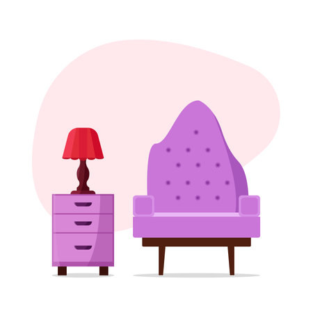 Armchair with lamp and nightstand. Vector illustration.のイラスト素材