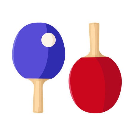 Table tennis rackets and ball icon in cartoon style on a white background.のイラスト素材