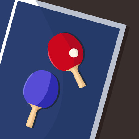 Table tennis racket and ball. Vector illustration in flat design style.のイラスト素材