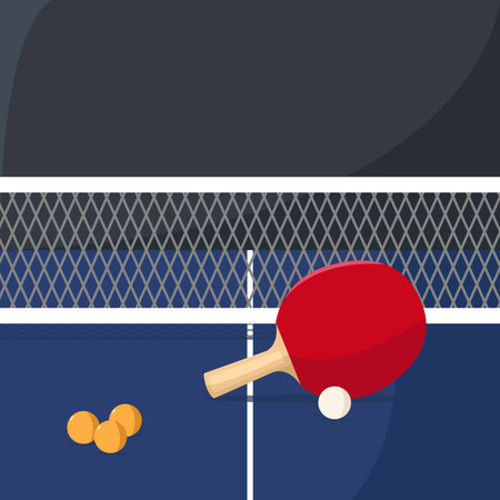 Table tennis racket and ball on the table. Vector illustration in flat style.のイラスト素材
