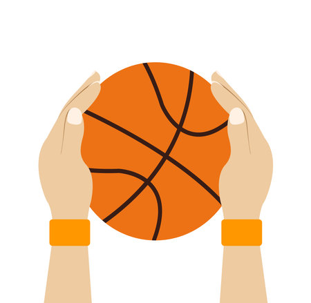 Basketball ball in the hands of the player on a white background. Vector illustration.のイラスト素材