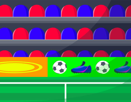 Football stadium with stands and banners. Vector illustration.のイラスト素材