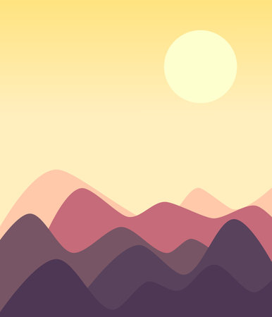 Sunset in the mountains. Landscape background. Gradient sky. Vector illustration.のイラスト素材