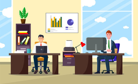 Business people working in office. Vector illustration in flat cartoon style.のイラスト素材