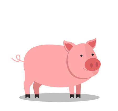 Cartoon pig on a white background. Vector illustration in a flat style.のイラスト素材