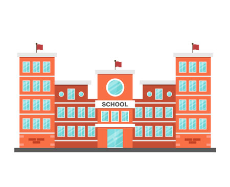 School building icon with brick elements in the wall. Vector illustration.のイラスト素材
