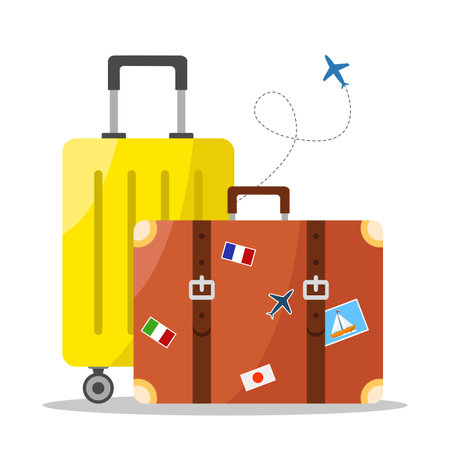 Set of travel suitcases for travel and business. Tourism and hospitality.のイラスト素材