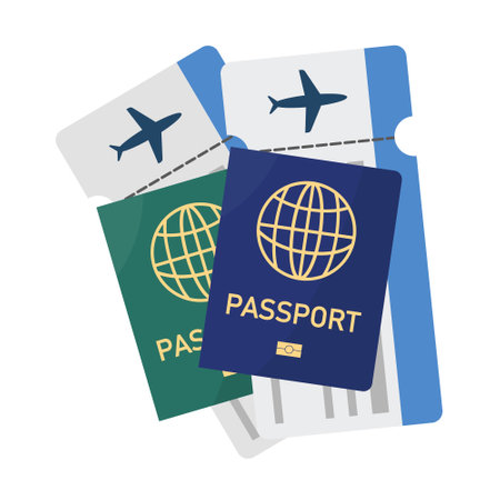 Passport and plane ticket icon. Tourism, vacation and business theme. Vector illustration.のイラスト素材