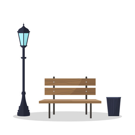 Bench and street lamp icon. City park recreation concept.のイラスト素材