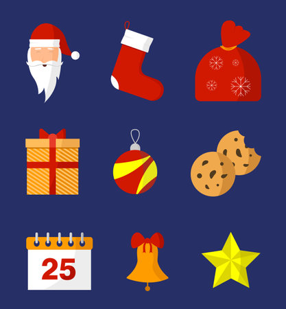 Set of Christmas icons on blue background.のイラスト素材