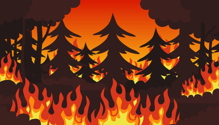 Forest fire. Global warming and the concept of emergency. Protection, preservation of the ecosystem.のイラスト素材