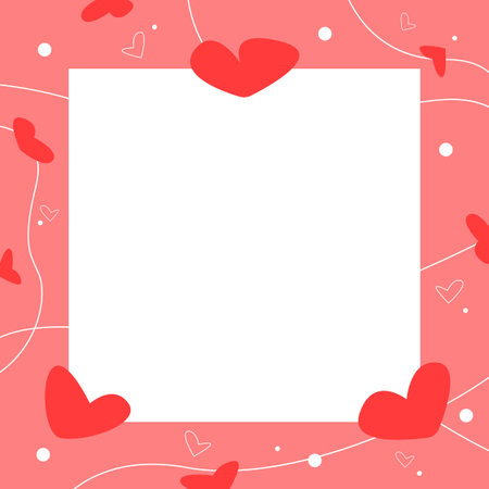 Postcard, frame for Valentine's Day with hearts, lines. Design for wedding, romance, love.のイラスト素材