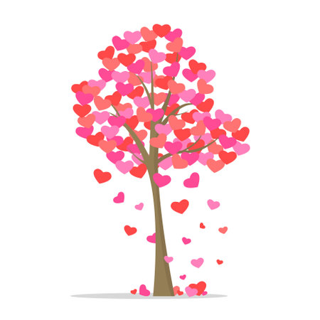Valentine tree icon with hearts on white background. Valentine's Day, wedding, romance.のイラスト素材