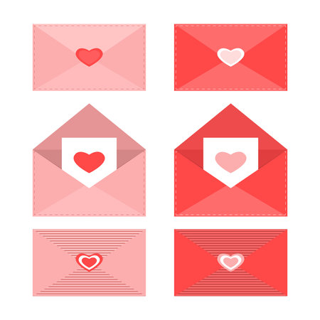 Set of love envelopes for Valentine's Day. Romantic relationships. Love letters.のイラスト素材
