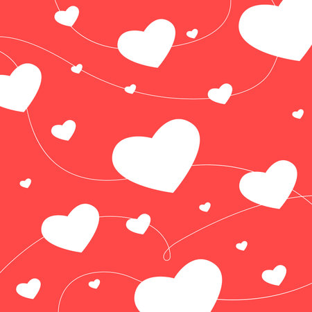 Hearts on a red background with lines. Concept for Valentine's Day, for a wedding, a party. Love.