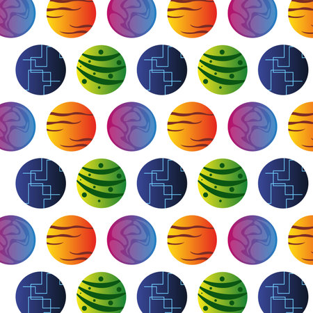 Seamless pattern of space planets on a white background. Fantasy.のイラスト素材
