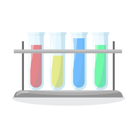 Laboratory test tubes with liquids icon. Chemical experiment. Laboratory diagnostics. Biochemistry.のイラスト素材