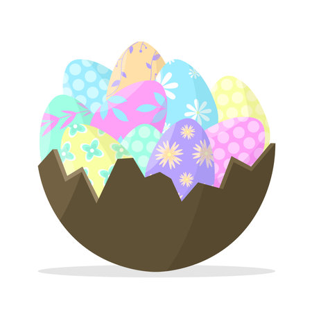 Icon of Easter eggs lying in chocolate shell. Concept for Easter. Happy Easter.のイラスト素材