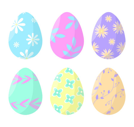 Set of Easter eggs icons with patterns on white background. Easter concept. Happy Easter.のイラスト素材