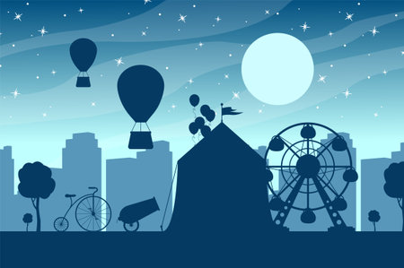 City amusement park in the night city. Night landscape. The concept of urban recreation, leisure.のイラスト素材