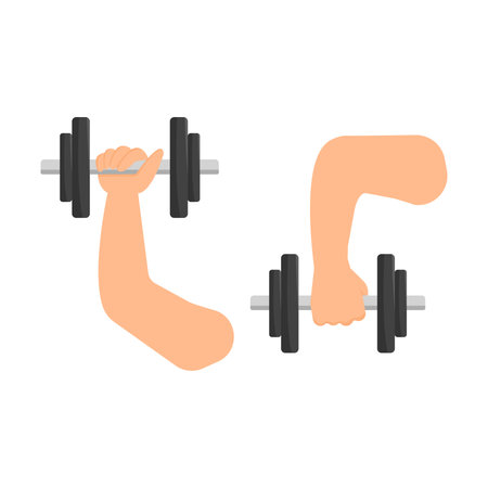 Hands icons with dumbbells on white background. Fitness, sport and healthy lifestyle concept.のイラスト素材
