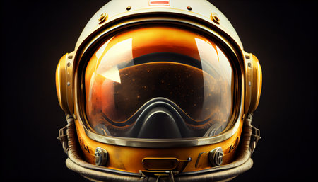 Minimalist close-up illustration of astronaut helmet. front view. Futuristic aesthetic and is perfect for projects related to space exploration, science fiction, or technology. AI generatedの素材