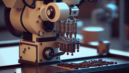 Automation industry concept with 3d rendering robot assembly line in factory. AI generatedの素材