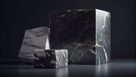 Marble stone podium on white concrete background, mock up scene with for product display. AI generatedの素材