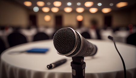 Studio microphone for recording podcasts close up. AI generatedの素材