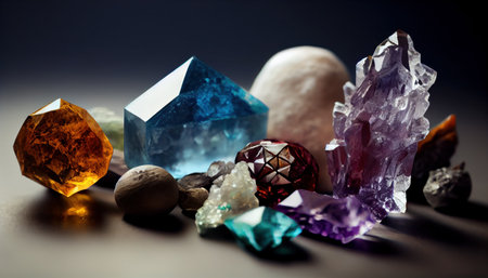 Crystals and minerals from Gemstones Esoteric spirit. Realistic 3D illustration. Al generatedの素材