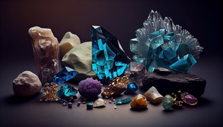 Crystals and minerals from Gemstones Esoteric spirit. Realistic 3D illustration. Al generatedの素材