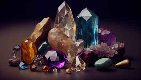 Crystals and minerals from Gemstones Esoteric spirit. Realistic 3D illustration. Al generatedの素材