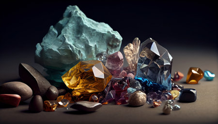 Crystals and minerals from Gemstones Esoteric spirit. Realistic 3D illustration. Al generatedの素材