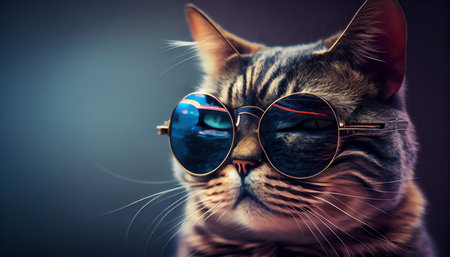 3D illustration funny cat in stylish sunglasses realistic isolated. Al generatedの素材