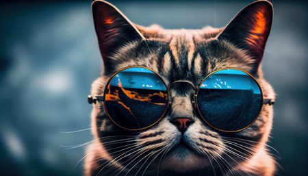 3D illustration funny cat in stylish sunglasses realistic isolated. Al generatedの素材