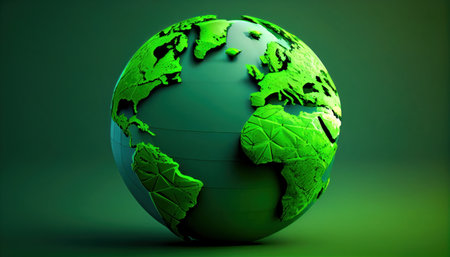 3D illustration green globe earth on green background busines. Al generatedの素材