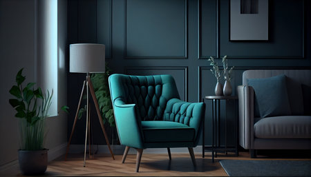 Lounge area in the living room. Walls with gray gree. Al generatedの素材