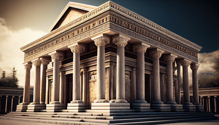 Ancient Greek temple in Athens, Greece. Ancient Greek temple at sunset.の素材