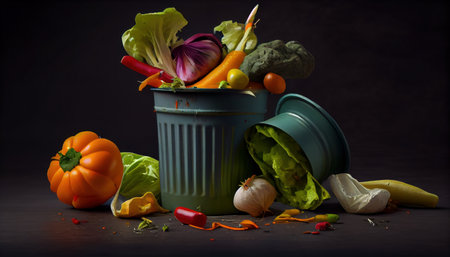 Uneted unused spoiled vegetables throw in the tras. Al generatedの素材