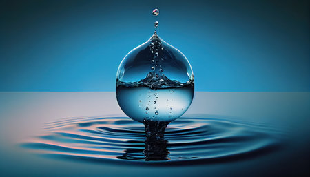 world water day. Realistic drop of water falling. Al generated illustrationの素材