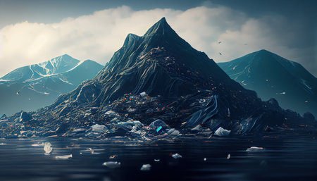 Mountains of garbage in the ocean. Save the ocean. Al generated illustrationの素材