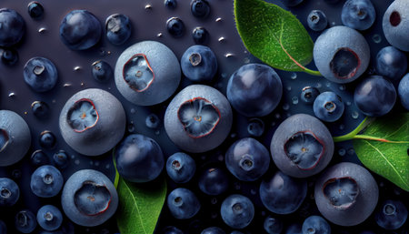 Fresh blueberries background with copy space for your text. summer healthy food. Banner. Al generated illustration.の素材
