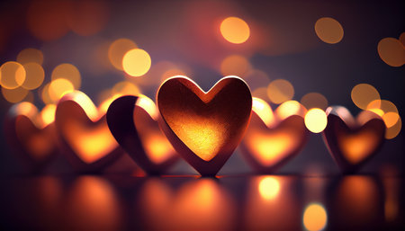 Shiny hearts bokeh light Valentines day background. Al generated illustrationの素材