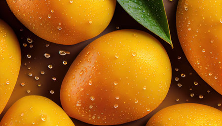 Juicy mango and splashes of juice background. Al generated illustrationの素材