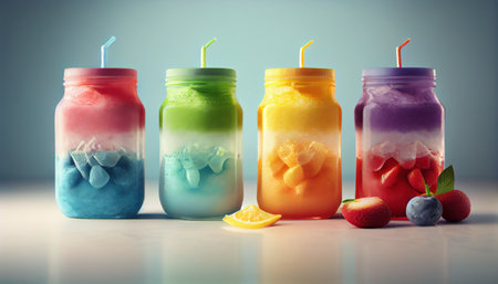 Set of colorful smoothies on bright background. Al generated illustration.の素材